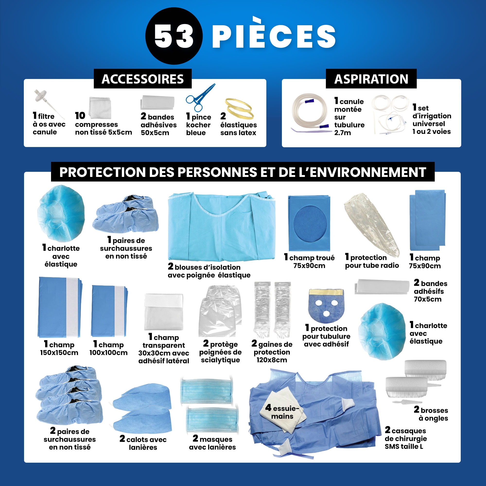 Kit stérile d'Implantologie Top Efficient - 53 pièces